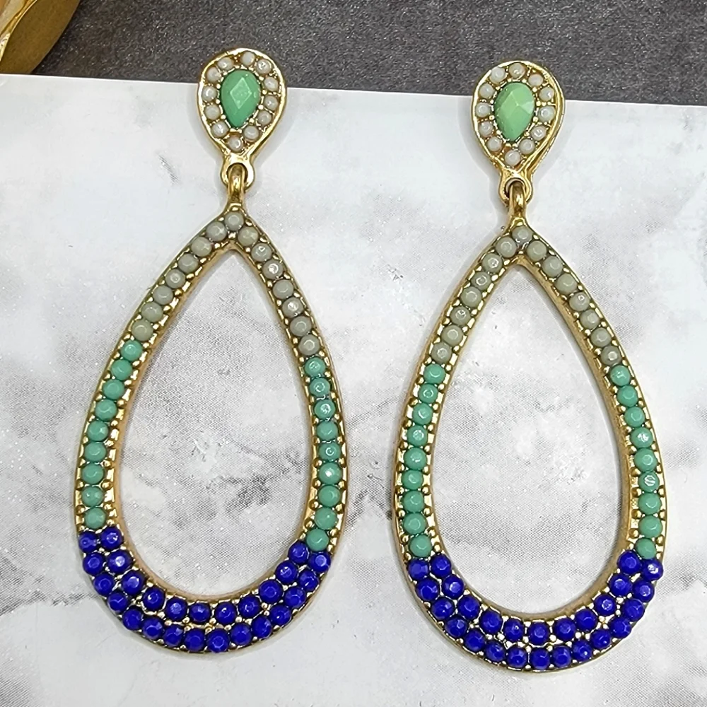 Teardrop Chandelier Rhinestone Dangle Hoop Earrings